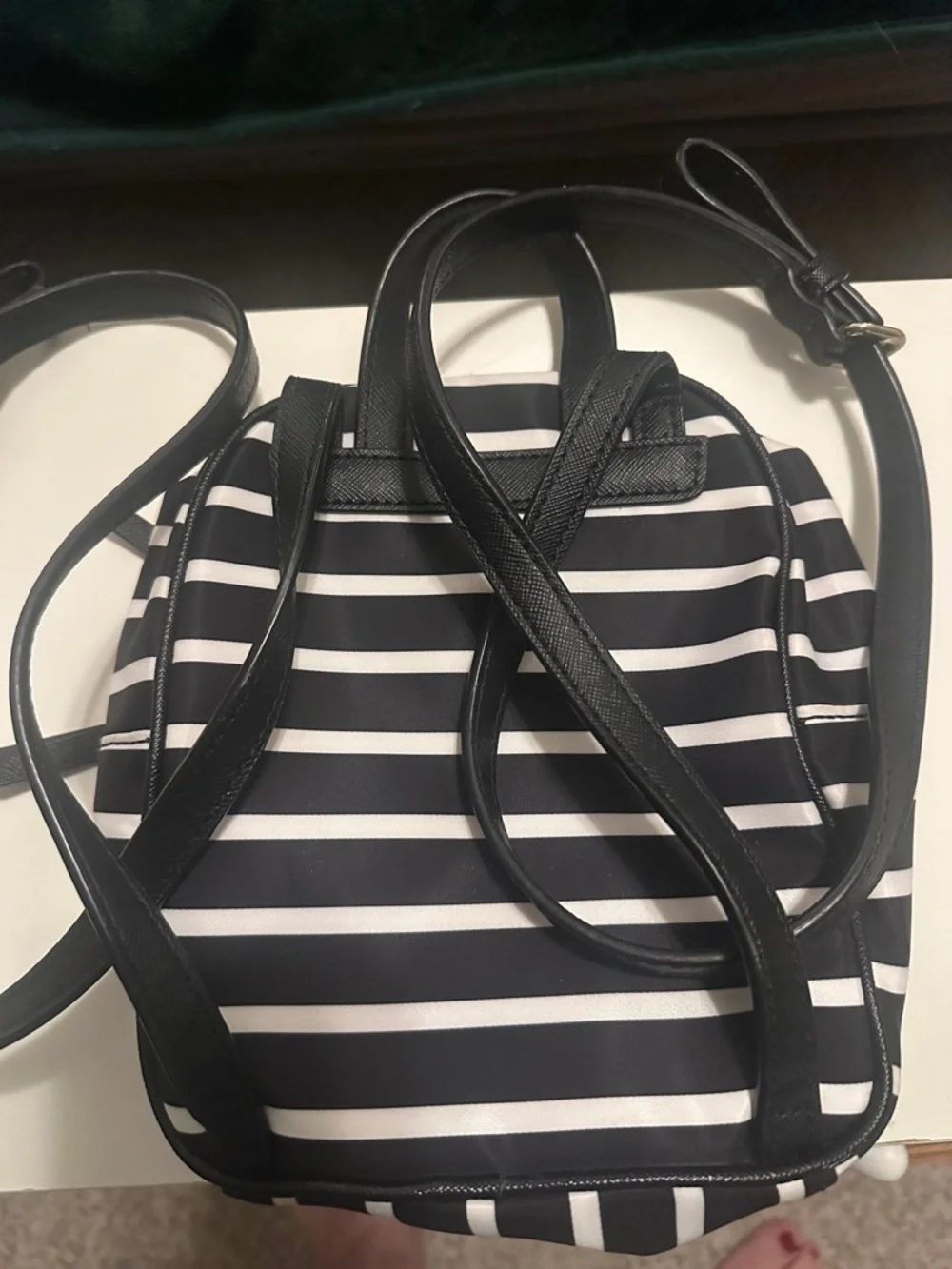 kate spade Black and White Striped Mini Backpack with Gold Plate - Picture 2 of 3